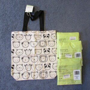 NEW Set 4 Ecoright Cute Animals Tote Bag Zip Canvas Reusable Grocery School Work